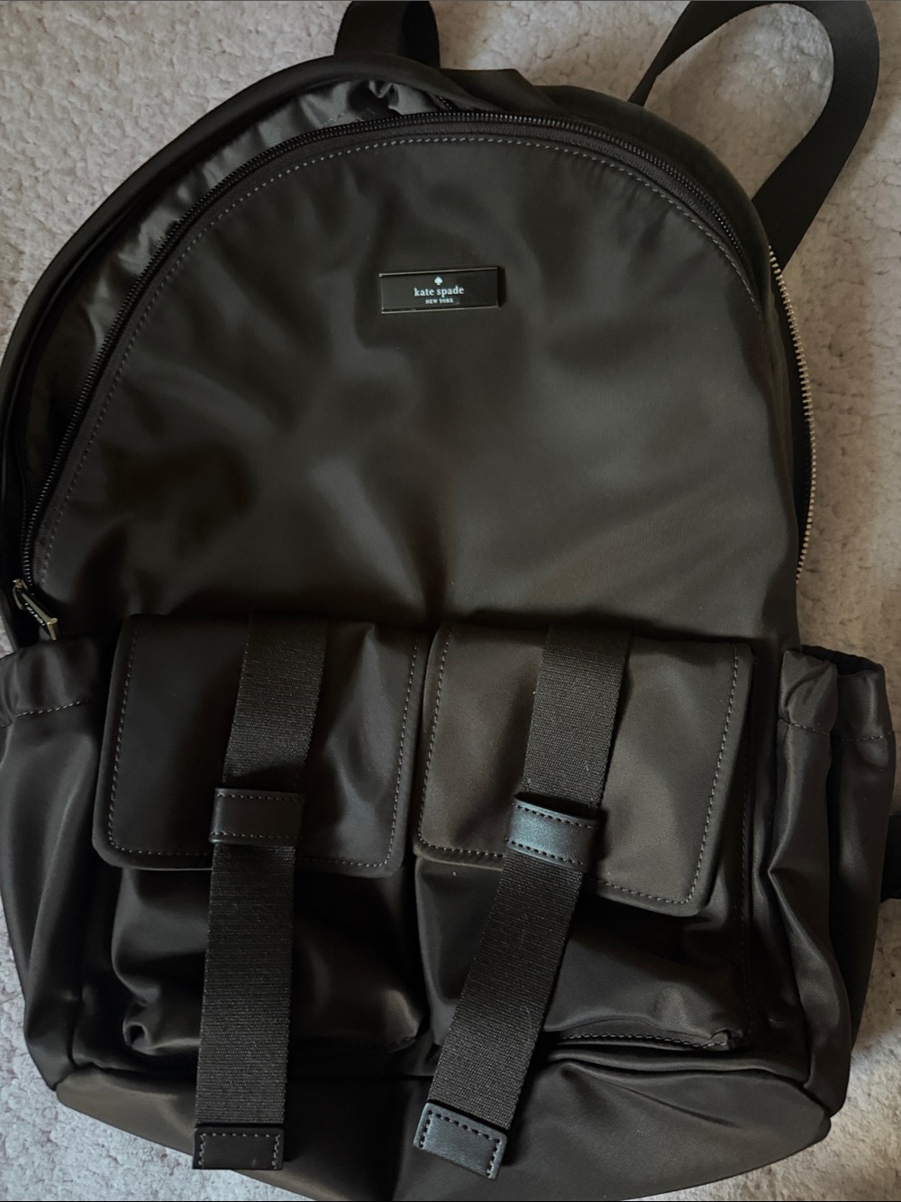 kate spade black nylon men's backpack with front flap pockets